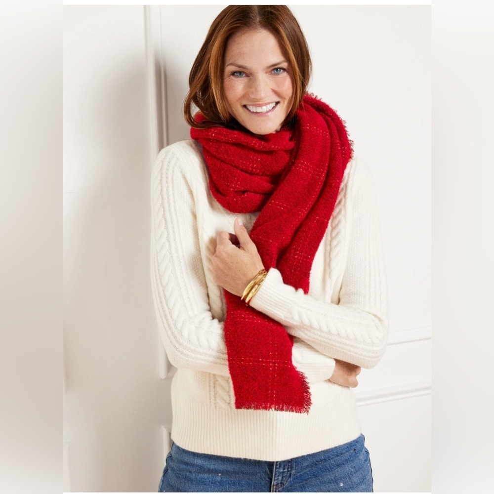 NEW TALBOTS Metallic HOLIDAY Windowpane RED Wrap SCARF 24" X 71" NEW $80